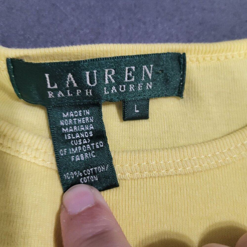 LAUREN RALPH LAUREN Women's LG Pastel Yellow Rhinestone Logo T Shirt Y2K - Picture 7 of 10